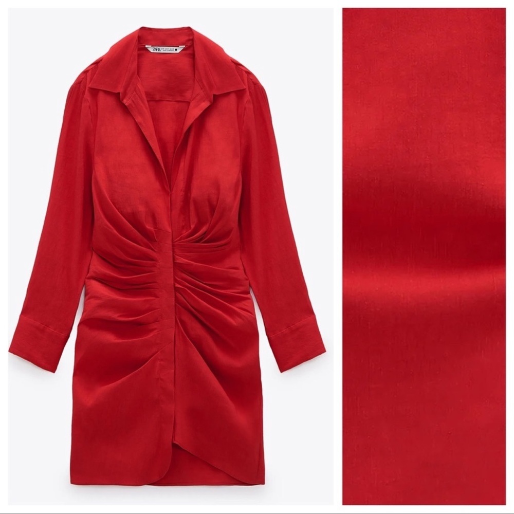 Zara Red Draped Linen Blend Mini Dress. Size Small